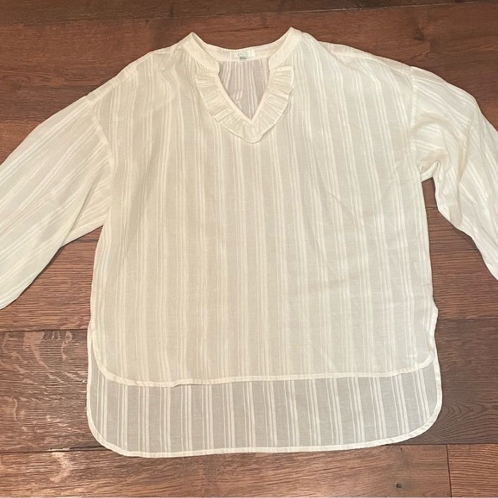 JADE By Melody Tam Ivory V-Neck Peasant Blouse